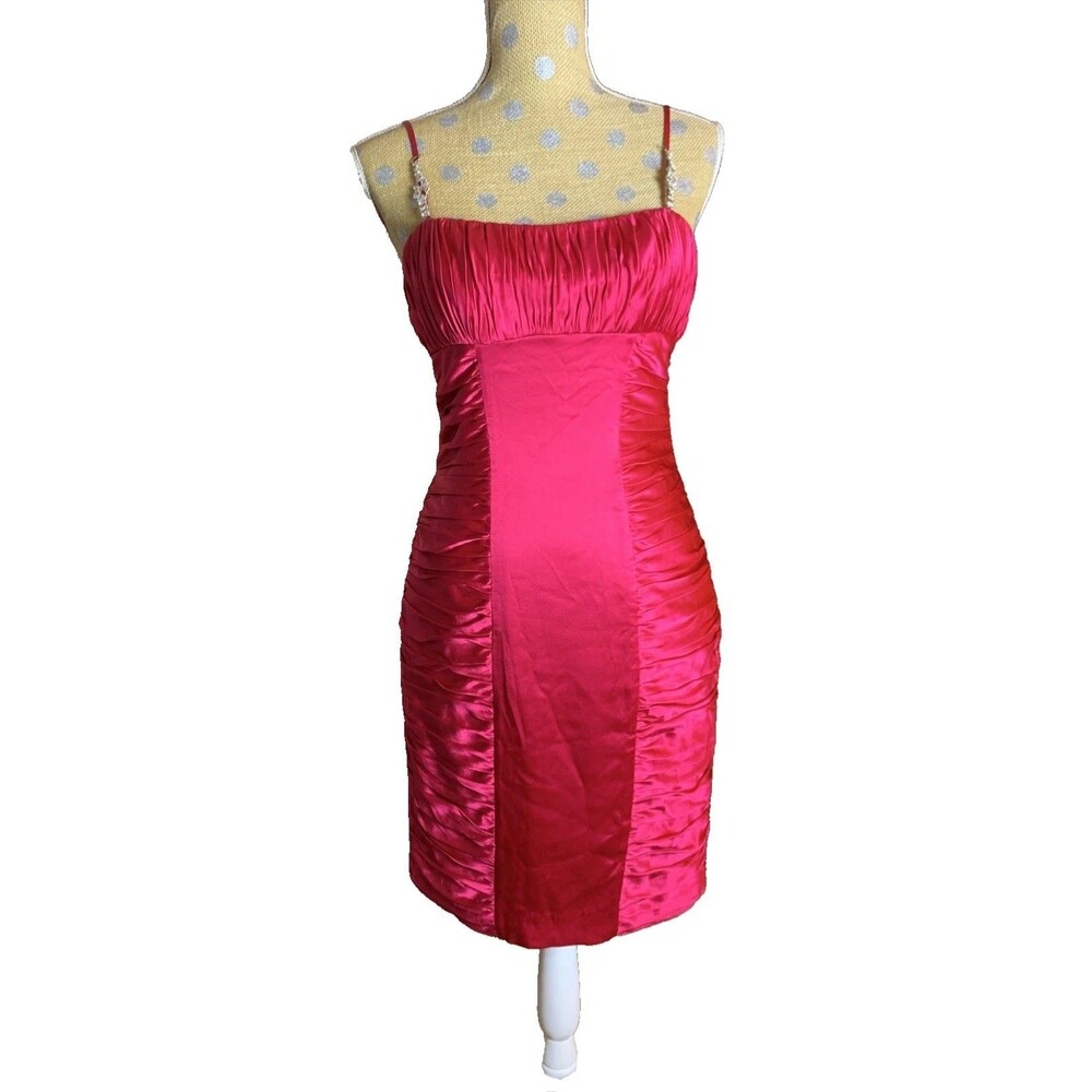 AP Vintage Y2K Crystal Silk Formal Dress Sz 6 Bow Empire Waist Formal Pink